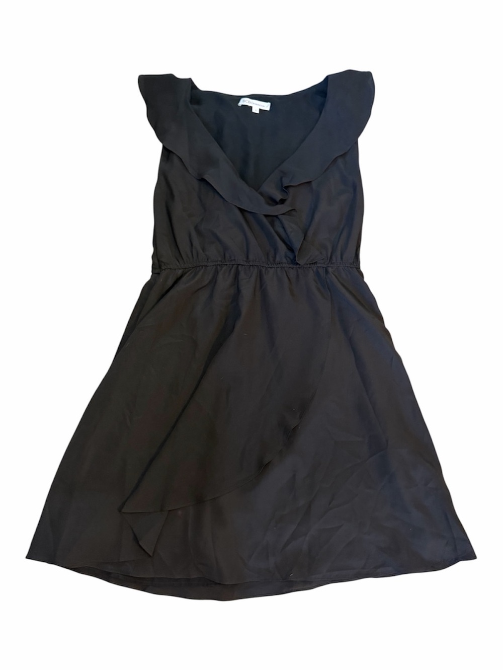 BCBGeneration Black Ruffle V-Neck Sleeveless Chiffon A-Line Dress Short S